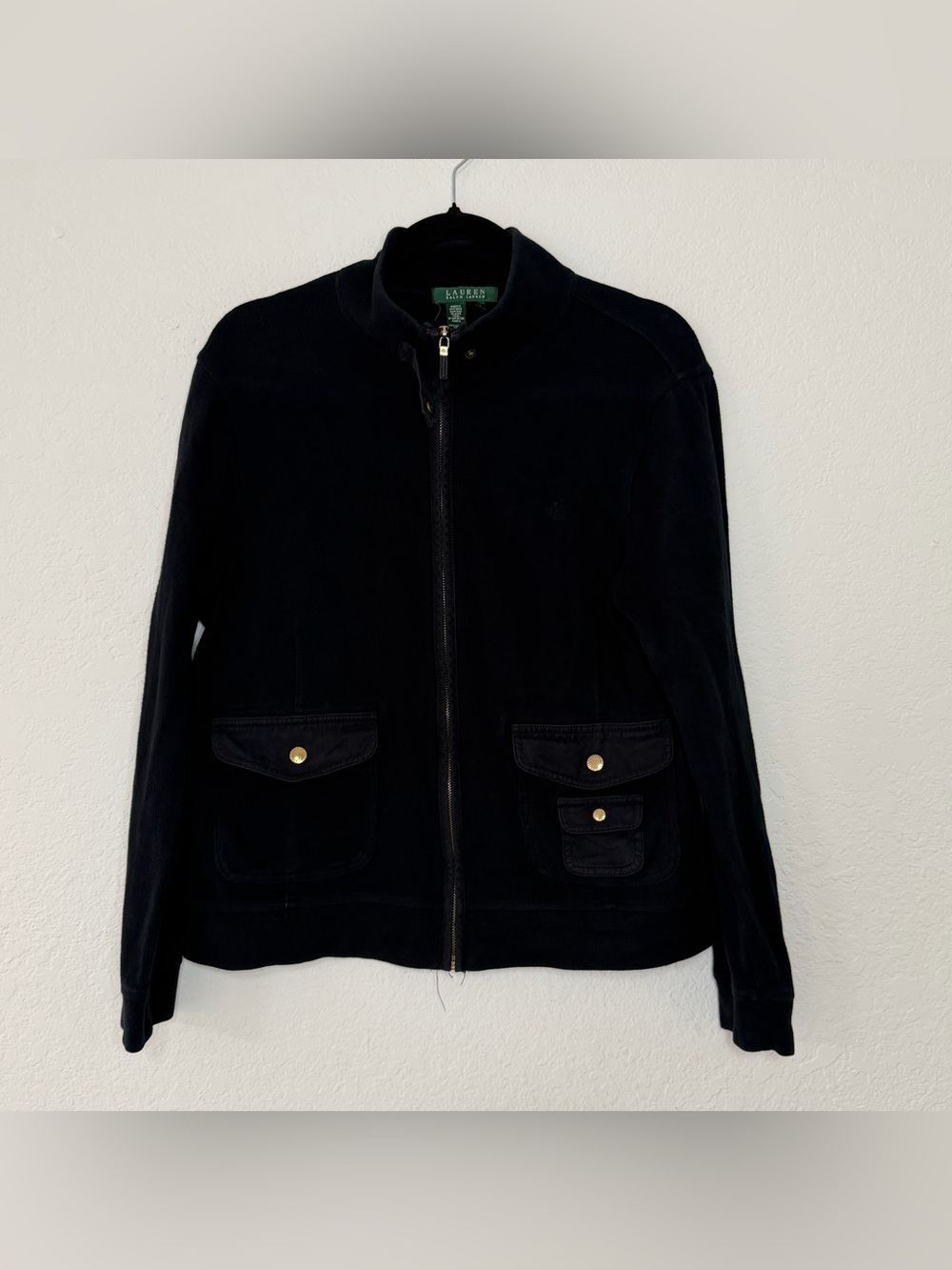 Lauren Ralph Lauren Black Full Zip Cotton Sweatshirt Jacket Women’s Size Large
